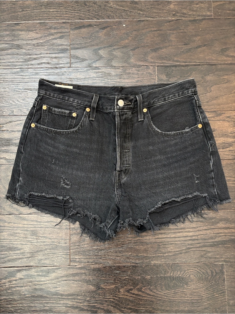 Levi's Black Distressed High-Rise Denim Shorts